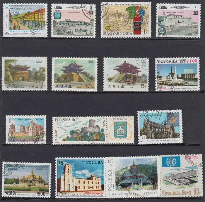 50Pcs/Set Architecture Building All Different From Many Countries NO Repeat with  Postmark Postage Stamps for Collecting