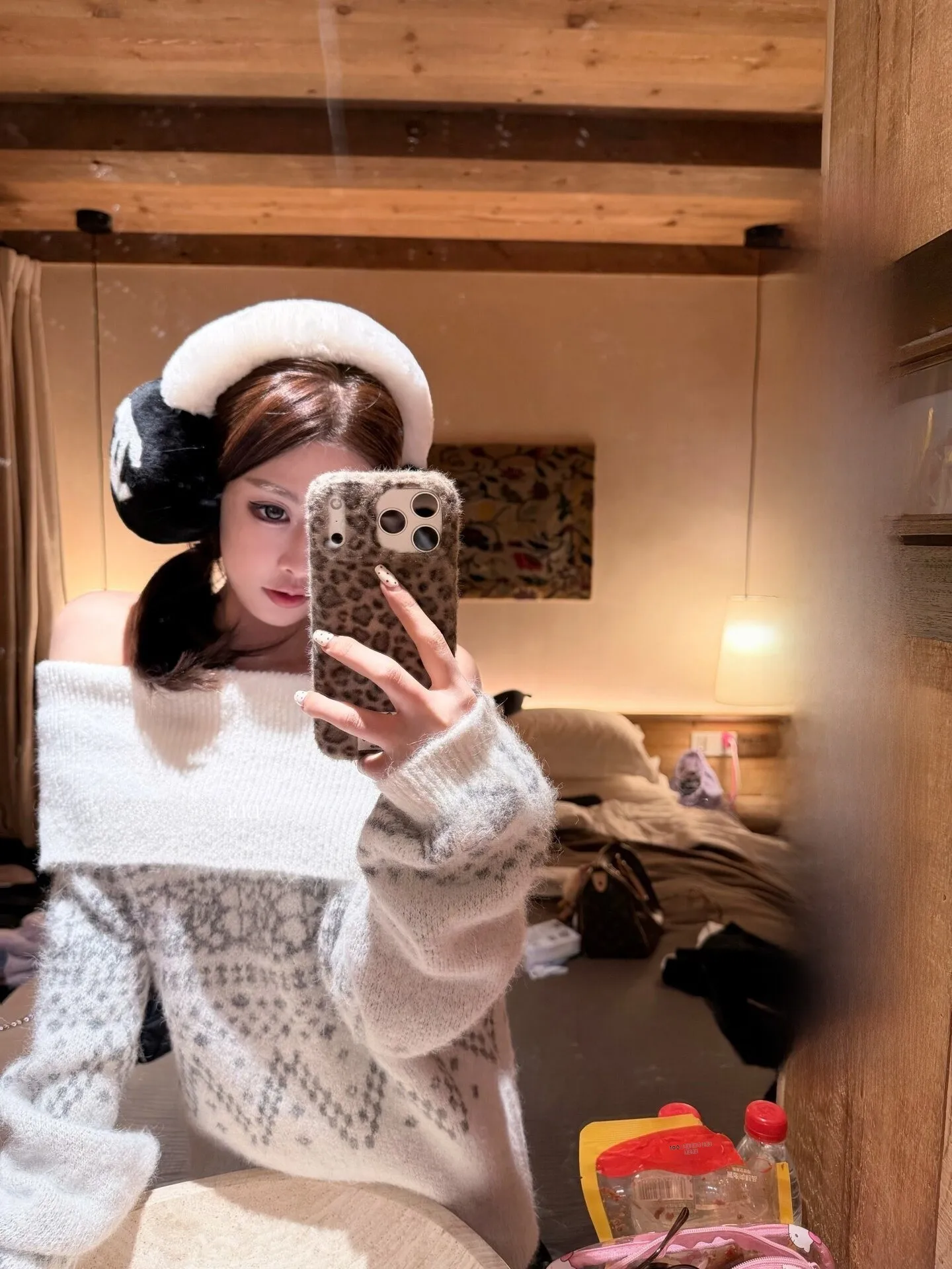 

oulder Bared Knitted Sweater Women's Alpaca Wool Fce Feeling Fair Island Sle Long Sve Thiened Winter Knitwear