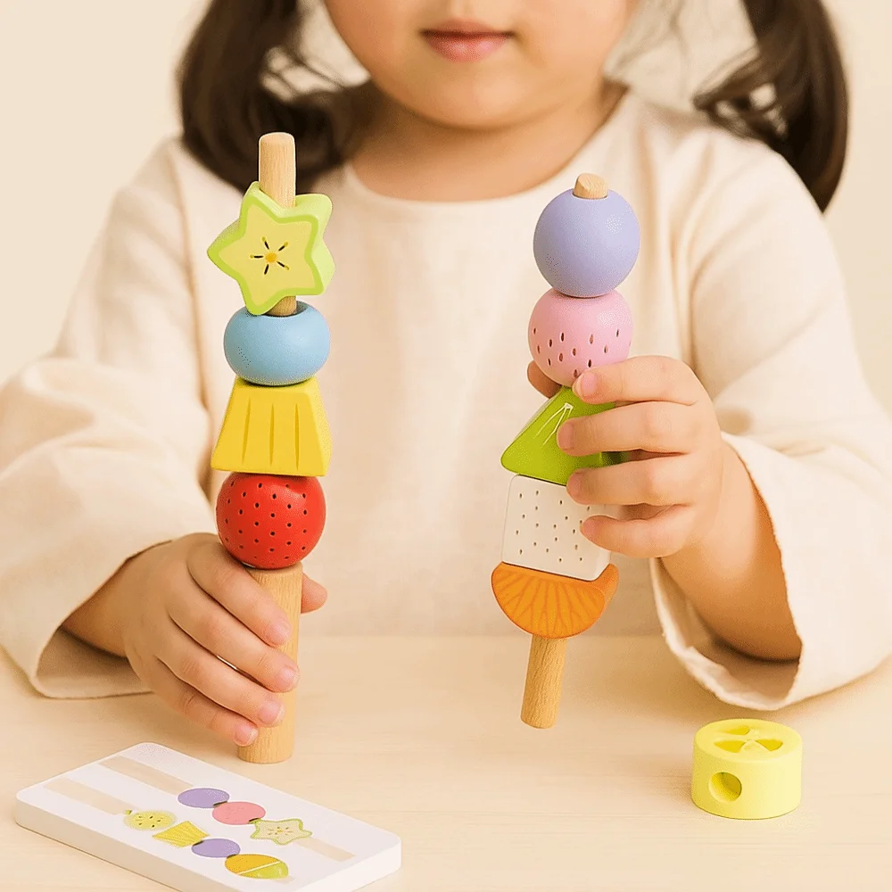 Gioco di abbinamento a forma di frutta geometrica Forma di colore della frutta Giocattoli educativi con perline Montessori Pensiero logico portatile