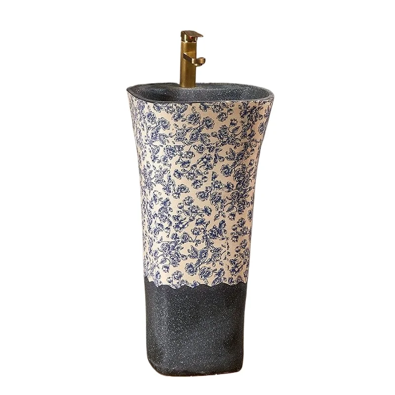 

Blue and white column basin, bathroom, wash basin, outdoor wash basin, courtyard integrated , floor-to-ceiling washbasin