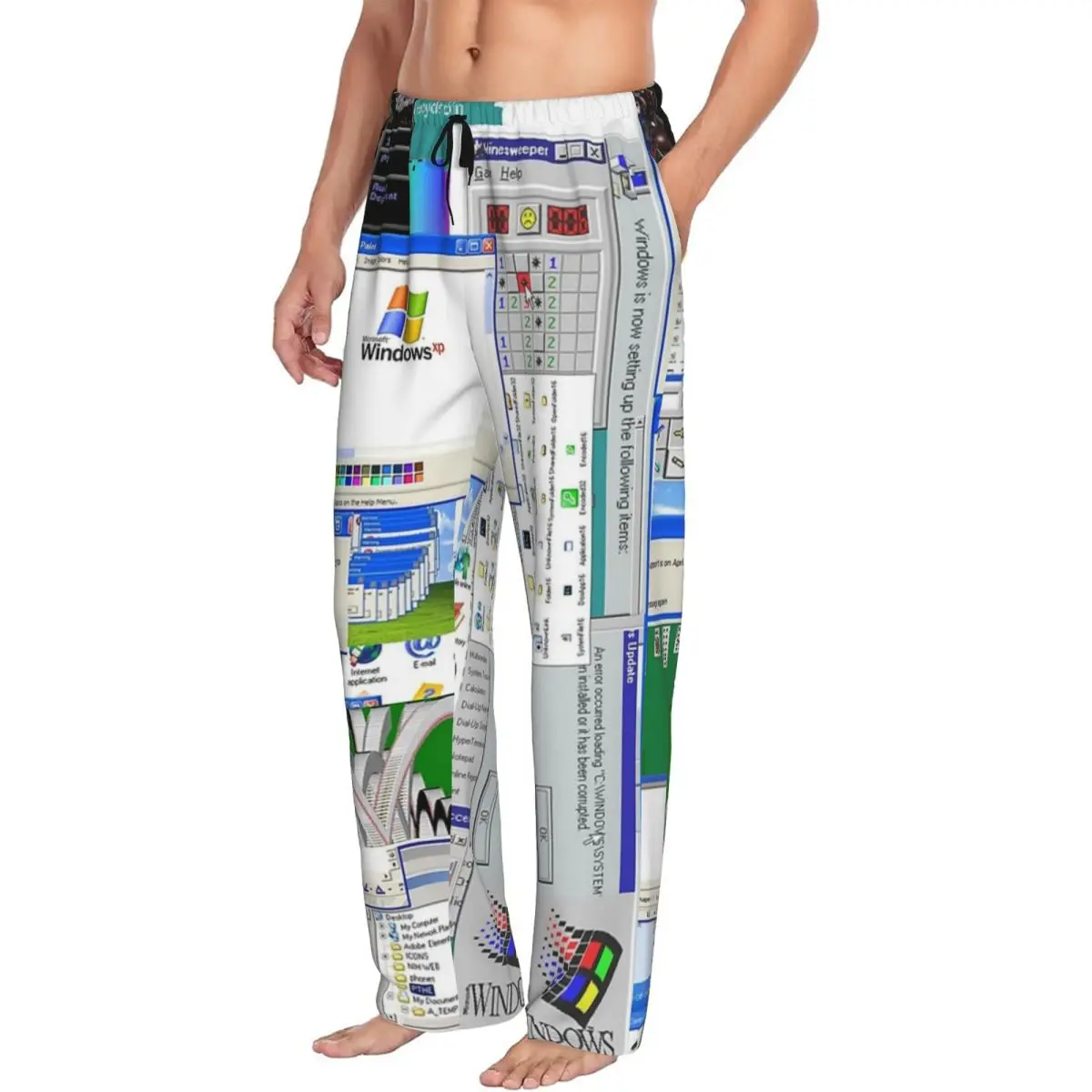 Custom Windows XP Collage Pajama Pants Men Sleepwear Sleep Lounge Bottoms with Pockets
