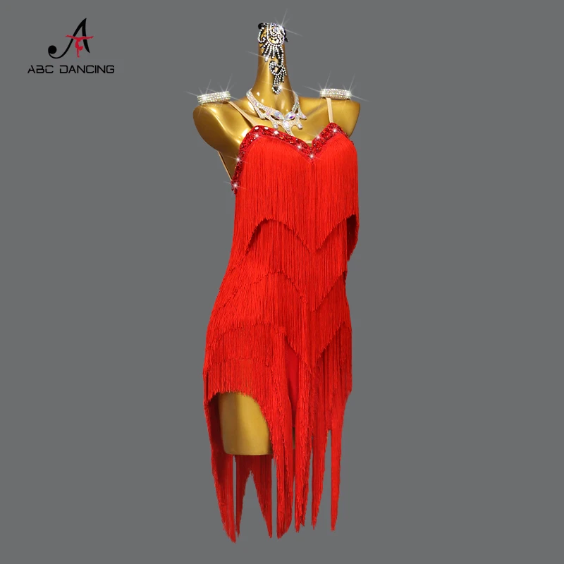 Vestido de baile latino rojo para mujer adulta, traje Sexy de línea para baile de graduación, falda para niña y niño, novedad