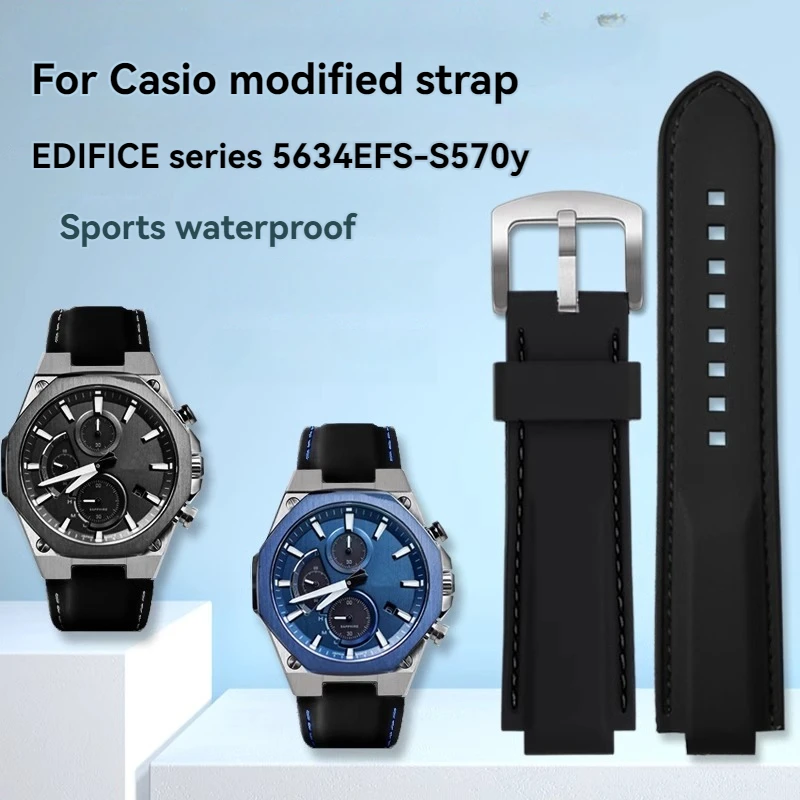 For Casio EDIFICE Series 5634 EFS-S570 EFS-S570YD/YDC/YDB EFB-680 ECB-10YD Convex Silicone Watch Strap 12 14mm Rubber Watchband