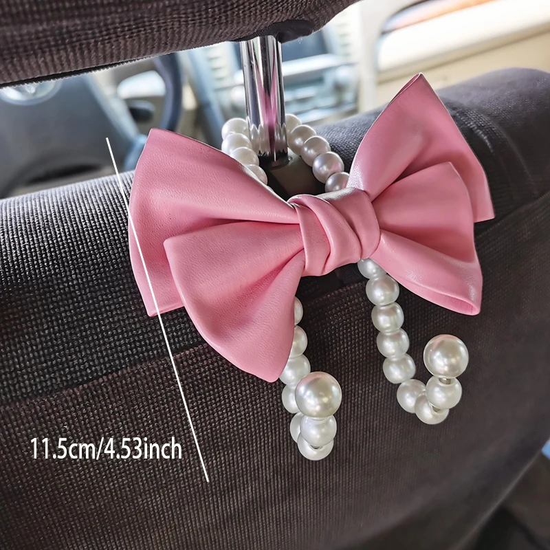 Cute Bowknot Car Hook Elegant Alloy Pearl Car Organizer Clip Car Seat Back Hanger Durable Lovely Bow Knot Car Hook Holder Hooks
