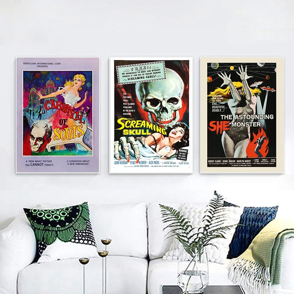 يطبع غرفة المعيشة غرفة نوم ديكور المنزل الكلاسيكية خمر جدار الفن فيلم غطاء ألبوم الرعب الخيال العلمي الفضاء الخارجي HD قماش المشارك #3