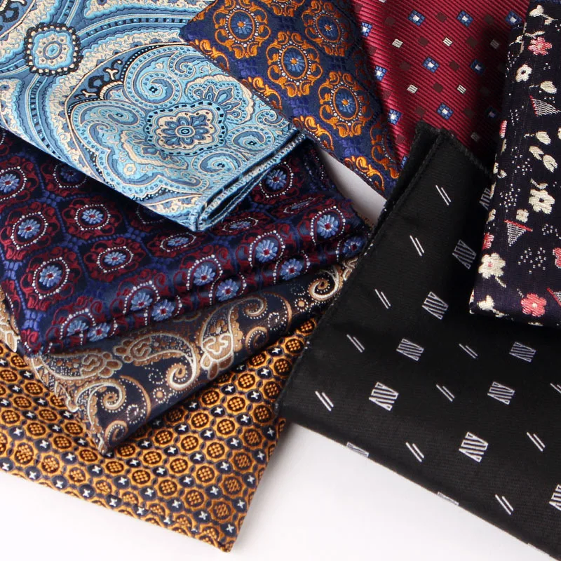 22CM Classic Men Polyester Pocket Square Dot Paisley Floral Handkerchief Business Hanky Wedding Party Chest Tie Suit Accessories