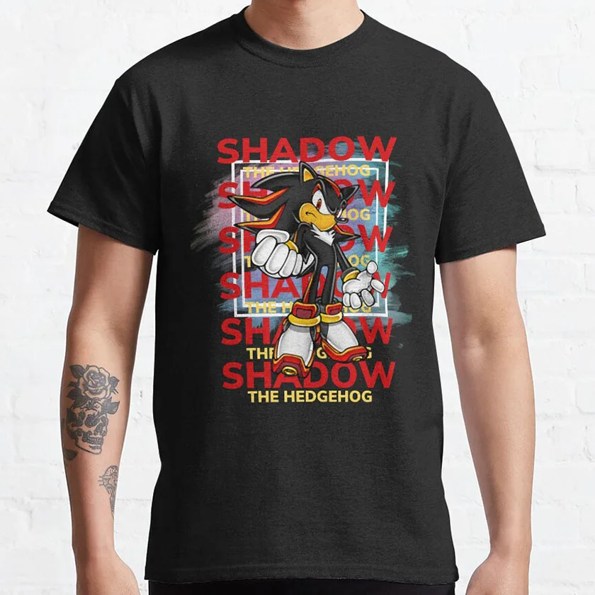 

Vintage Retro 90s kawaii anime Shadow the hedgehog game graphic t shirts 100% cotton printed Men's clothing large size tops