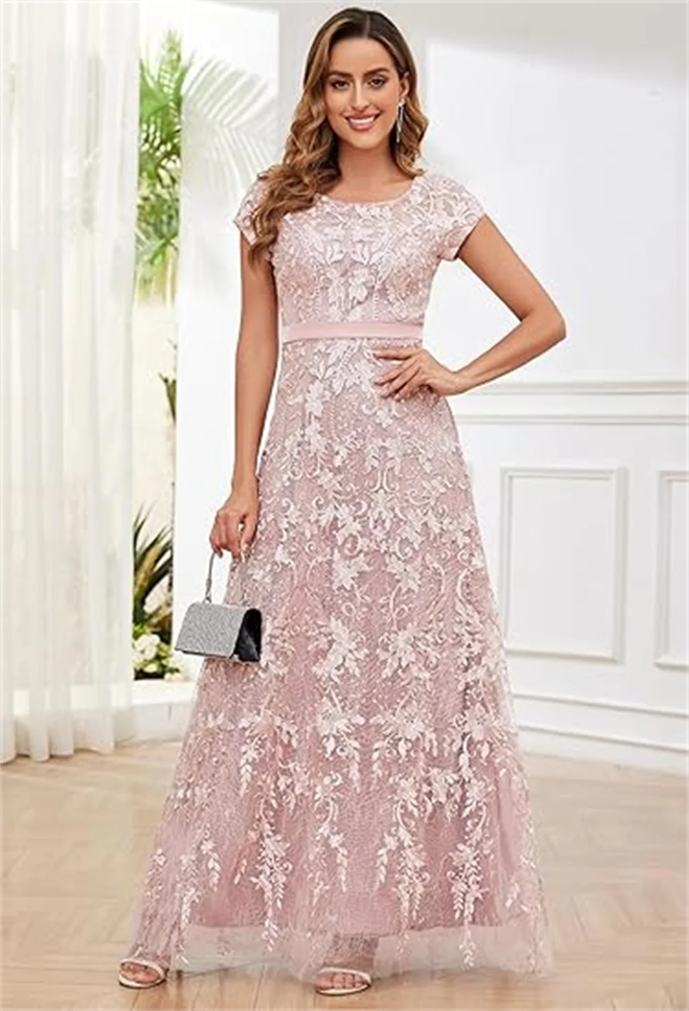 Apliques de encaje personalizados, vestidos para madre de la novia para mujer, vestido de fiesta de manga corta, vestidos de noche formales largos de tul