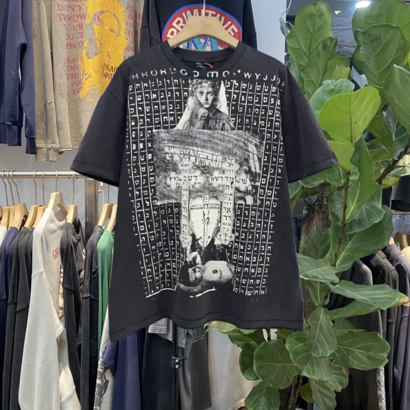 

Loose ort Sve T-irt Men's Vintage Sle Portrait Letter Print Cotton Casual High Street Faion ERD Depred Second G...