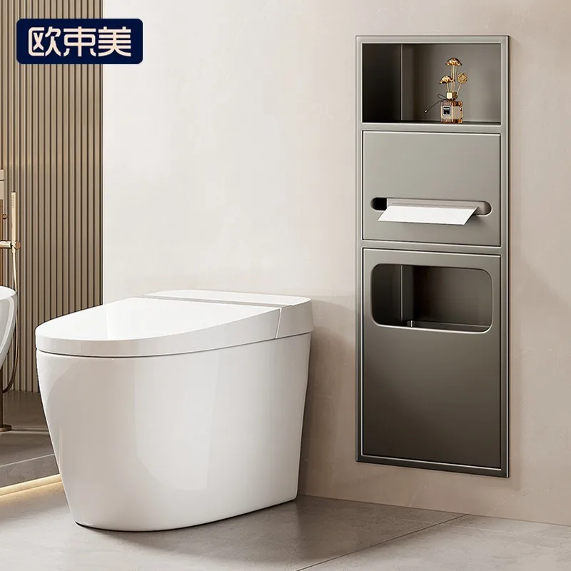 Toilet Niche Recessed Toilet Trash Can Shelf Bathroom 304 Stainless Steel Door Niche Cabinet Finished Product
