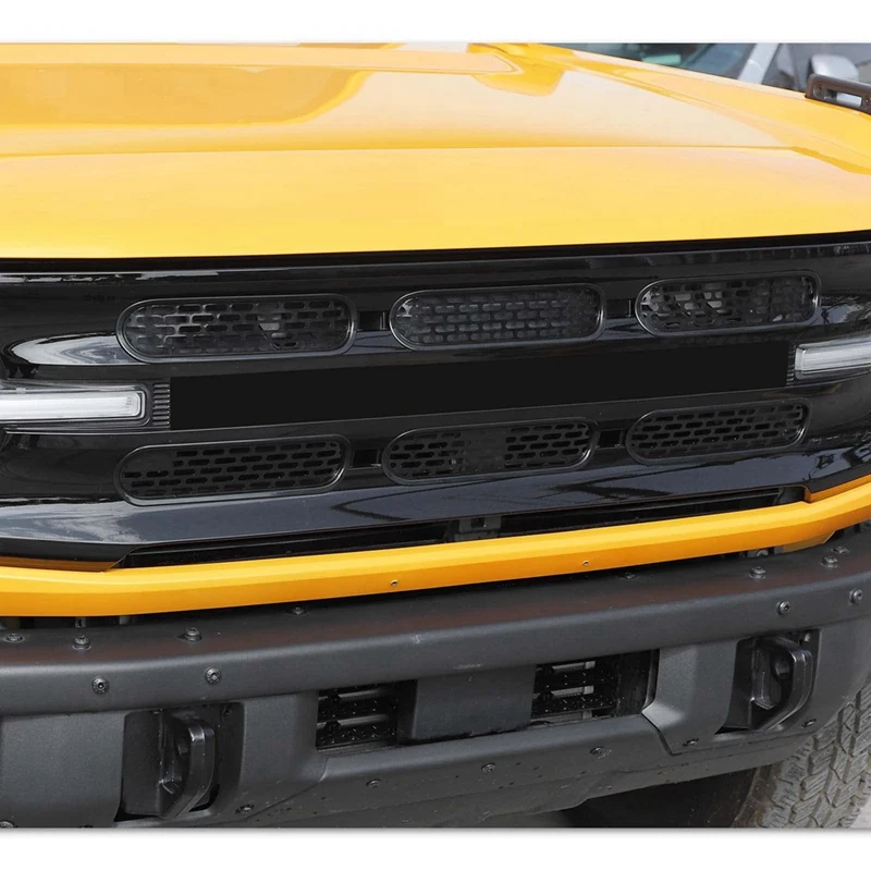 Front Grill Mesh Grille Inserts Cover Frame Trim Kit Accessories For Ford Bronco 2021-2024 2/4 Door Exterior Accessories (Black)