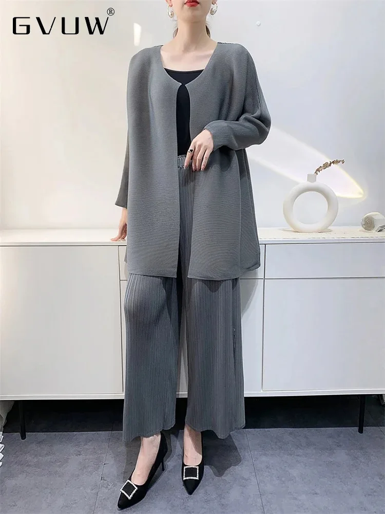 GVUW Pleated Round Collar Jackets Solid Color Versatile Casual Summer Elegant Lady 2024 Loose Female New Clothing 17G6468