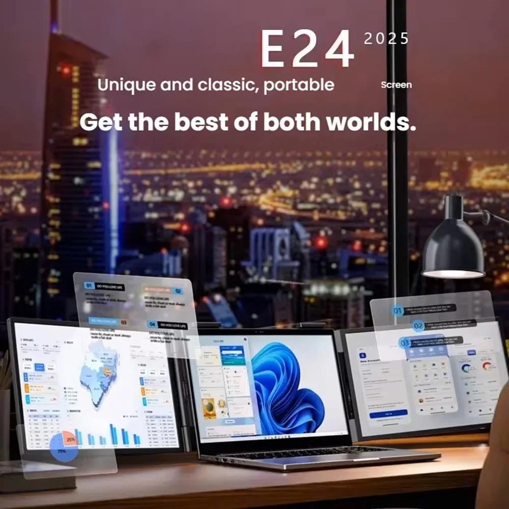 Monitor duplo portátil de painel IPS de 14 polegadas e monitor único FHD 1080P 16:9 tipo C para Windows/Mac/Android/Switch/PS5