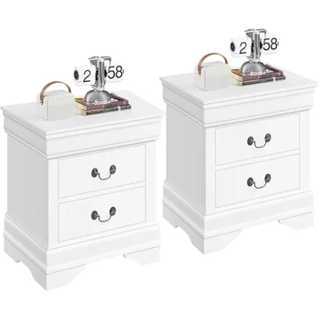 Image Fully-Assembled Nightstands Set of 2, 2-Drawer Nightstands Large Classic Bedside Tables with Storage, Wooden Painted