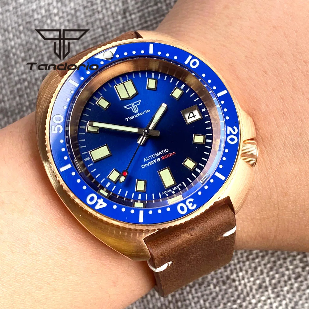 Tandorio 200M Real CUSN8 Bronze PT5000 NH35A 44mm Automatic Diving Men\'s Watch Kanagawa/Blue/Black Dial Auto Date Sapphire Glass