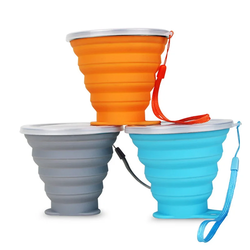 Folding Cups 200/270ml BPA FREE Food Grade Water Cup Travel Silicone Retractable Coloured Portable Outdoor Coffee Handcup