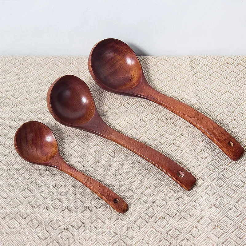 Kitchen Long Handle Wooden Round Spoon For Soup Cooking Mixing Stirr Dessert Rice Soup Spoon Kitchen Cooking Tools