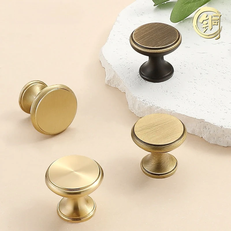 

Vintage French pure copper solid furniture cabinet door single hole handle brass antique Chinese style wardrobe drawer handle