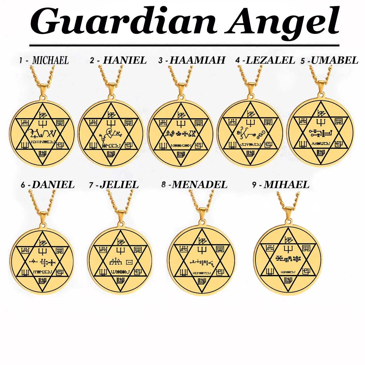 Archangel Michael Guardian Angel Haniel Haamiah Lezalel Umabel Daniel Jeliel Menadel Mihael Stainless Steel Pendant Necklace