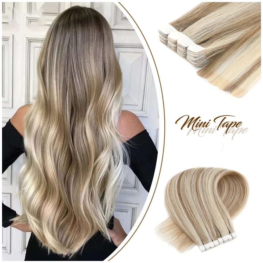 Neitsi ombre cor mini fita em extensões adesivas de cabelo humano trama de pele reta 100% natural real mega cabelo 12 \