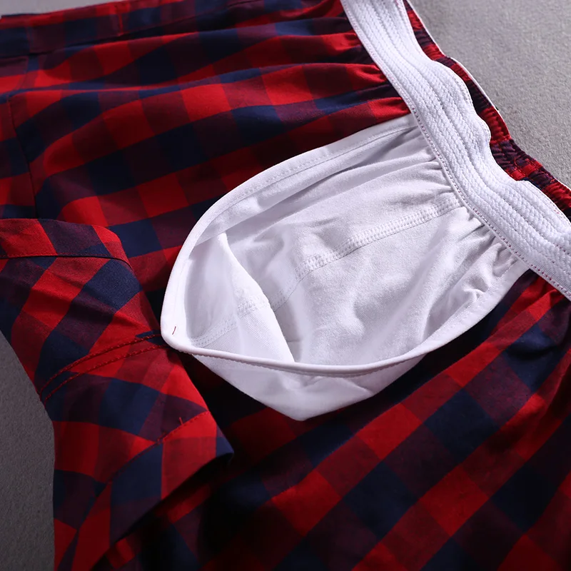 SEOBEAN Men's Sexy Cotton Plaid Shorts Home Comfort Checked Fit Trunks Casual Summer Clothing view 4