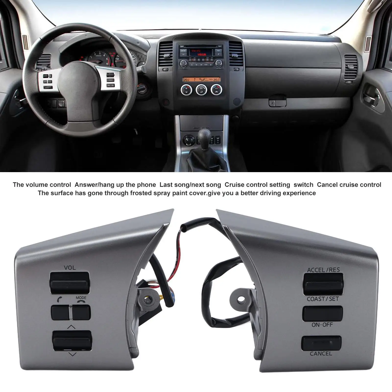 for car Steering Wheel Switch Control Button Anti-aging ABS Multifunction Adaptable with Good Adhesion and Anti-fade