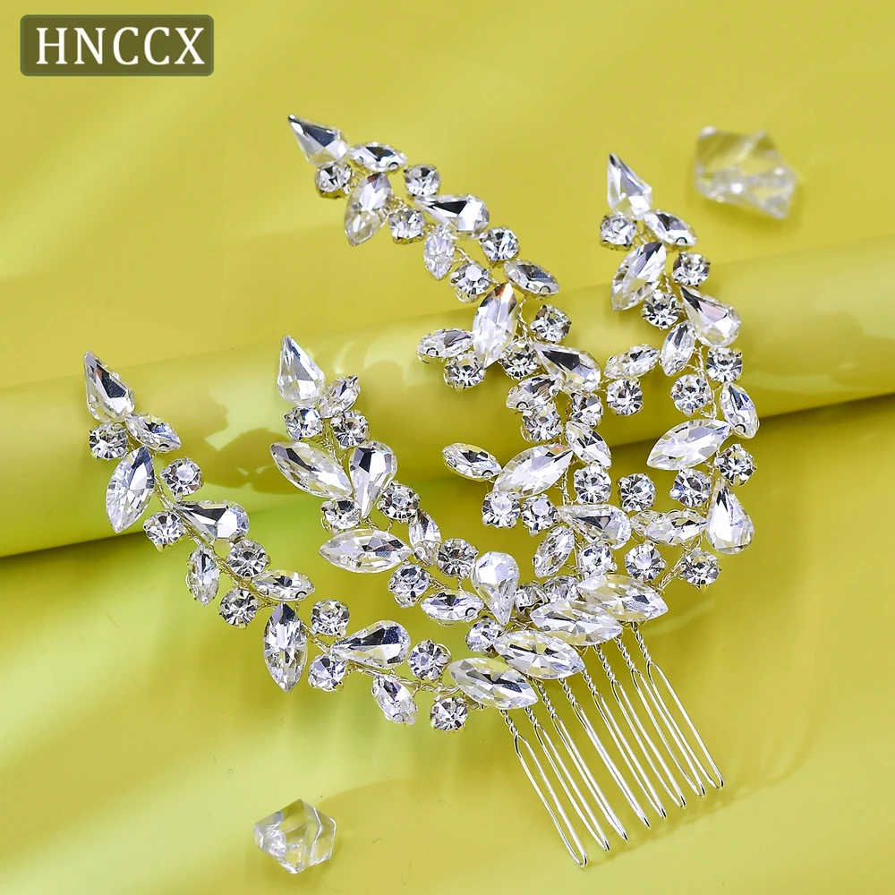 HNCCX Luxury Silver Color Full Rhinestones Headbands For Bride Headdress Tiaras Wedding Hair Comb Bridal Hair Accessories CP489