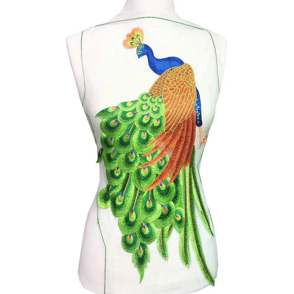 

Sew On Peacock Embroidery Patch Lace Large Embroidered Applique Bird Patches for Clothing Parches Bordados Dress, Chi-pao DIY