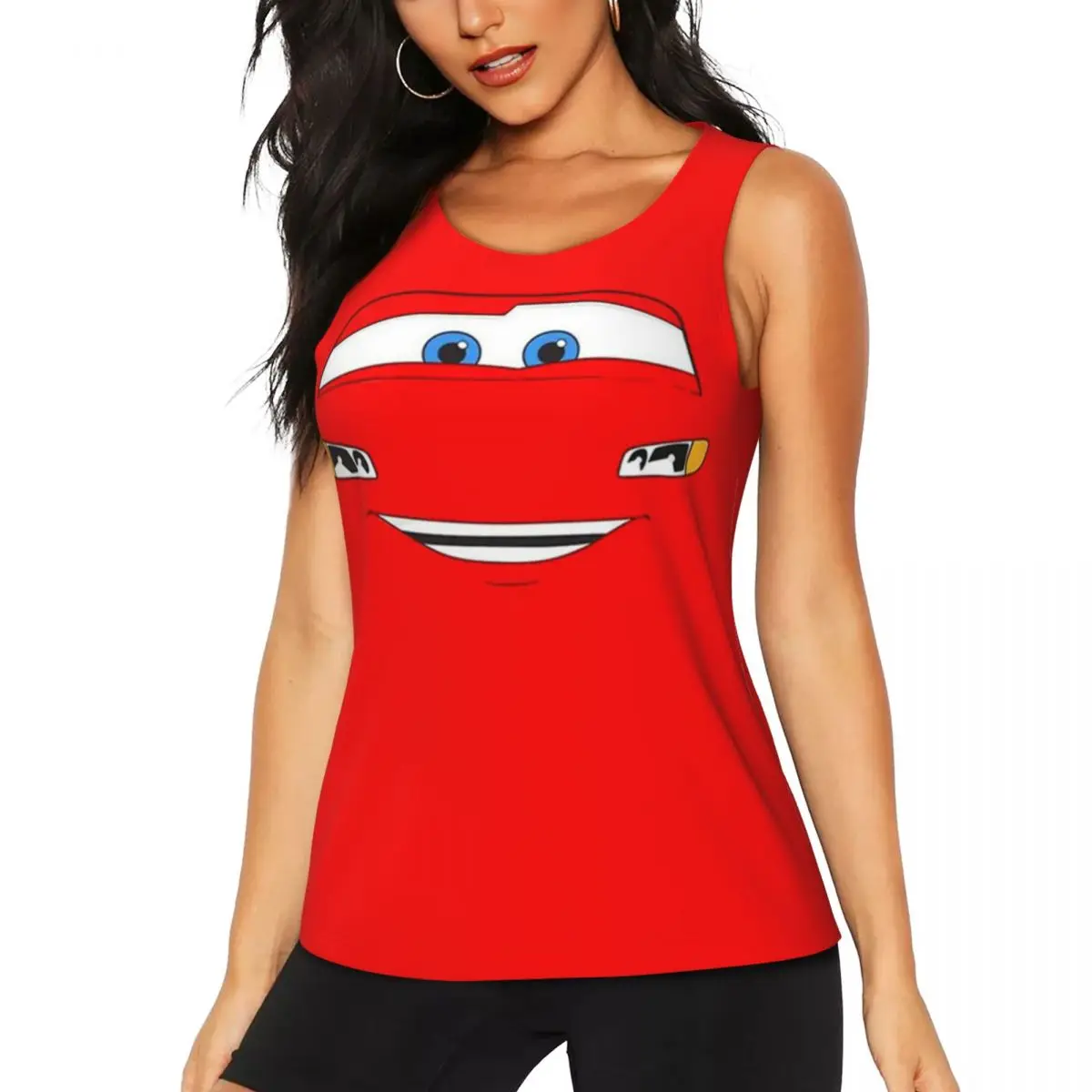 Custom Happy Cars Lightning McQueen Yoga Shirt for Women Cartoon Athletic Gym Tank Tops