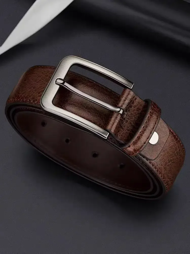 Leather belt male leather needle buckle head layer pure cowhide casual belt jeans with a gift for young and middle-aged boyfrien