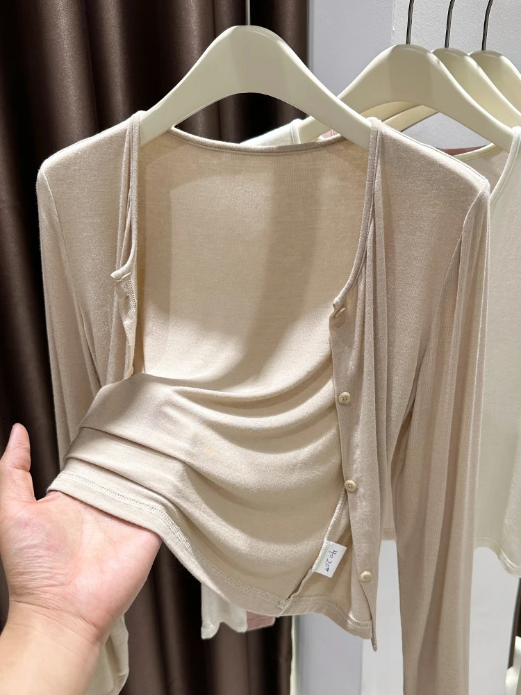 

Ультраэластичный облегающий вязаный кардиган из ледяного шелка, тонкий летний женский кардиган-накидка, солнцезащитный палантин, легкая куртка