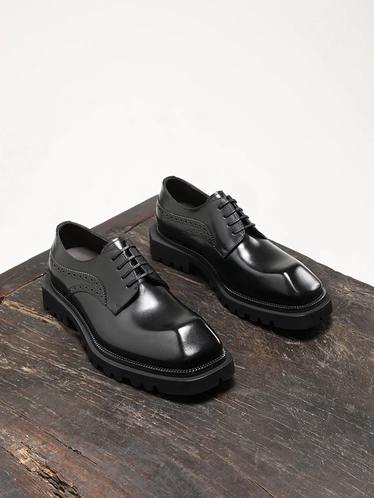 

Spring and Autumn New Men's Formal Shoes, Leather Thick Soled Business Casual Shoes, Groom's Wedding Derby Shoe