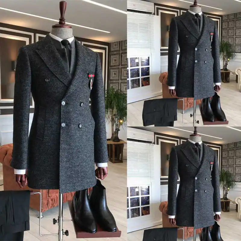 

Vintage Winter Woolen Overcoat Men Thick Customized Handsome Double Breasted Pocket Coat Casual Warm Coat
