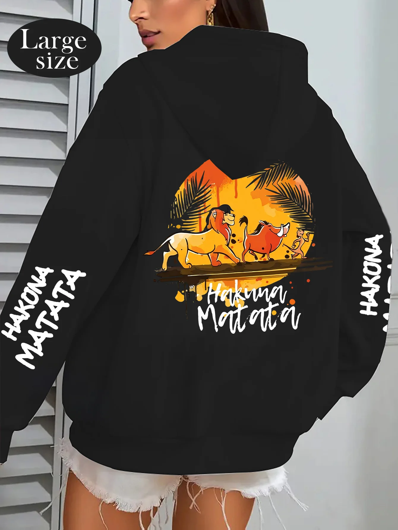 Disney Luxury Winter Women's Hoodie, "The Lion King" Simba & Pumbaa and Meerkat Timon Carefree Living Joyful Print Sweatshirt
