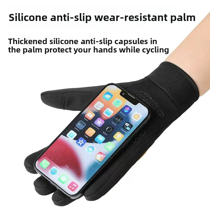 قفازات ركوب سميكة من الصوف الشتوي مخصصة - قفازات رياضية خارجية مقاومة للرياح ومقاومة للماء تعمل باللمس