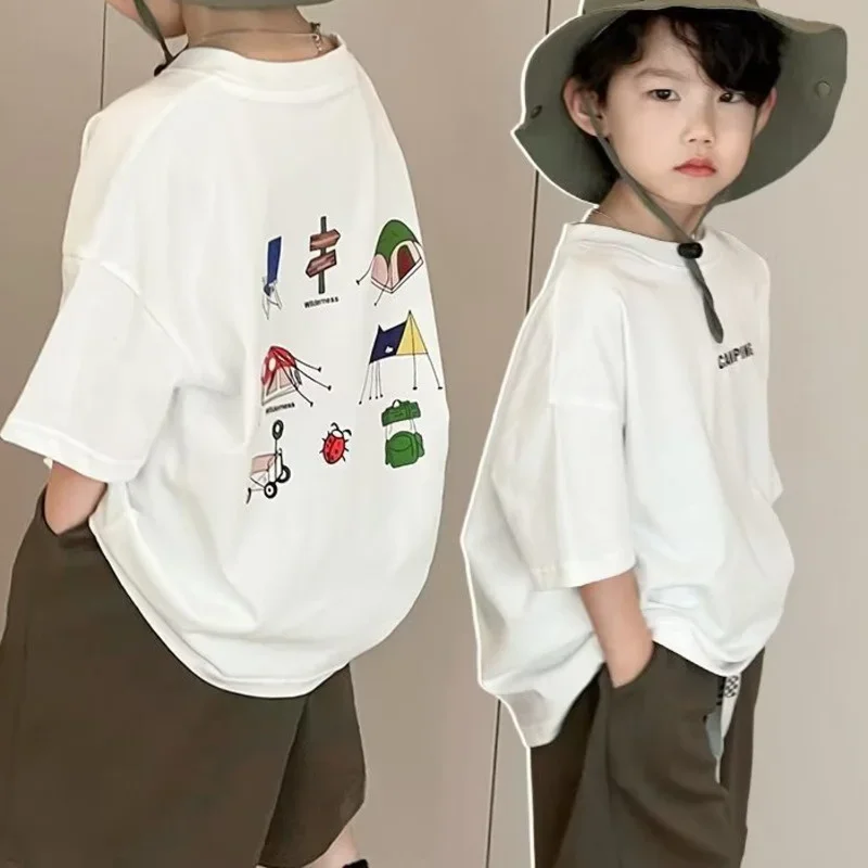 

Summer Children's T-shirts, Cartoon Characters, Boys And Girls, Loose Crewnecks, Short Sleeves, American High Street Tops