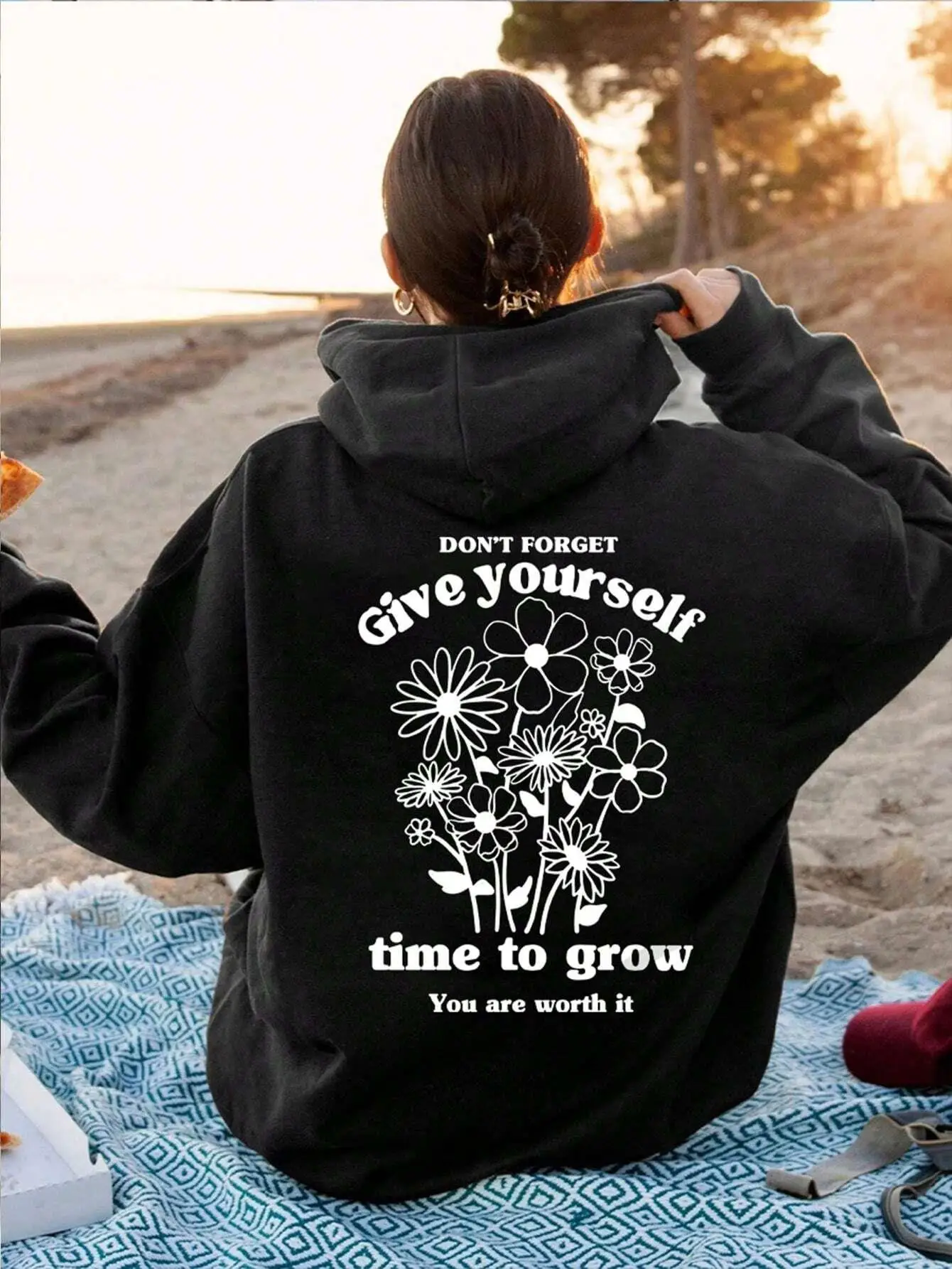 don't Forget Give Yourself Time To Grow Hoody Women Hip Hop Casual Warm Sweatshirt Fashion Loose Autumn Hooded Casual Fleece Top