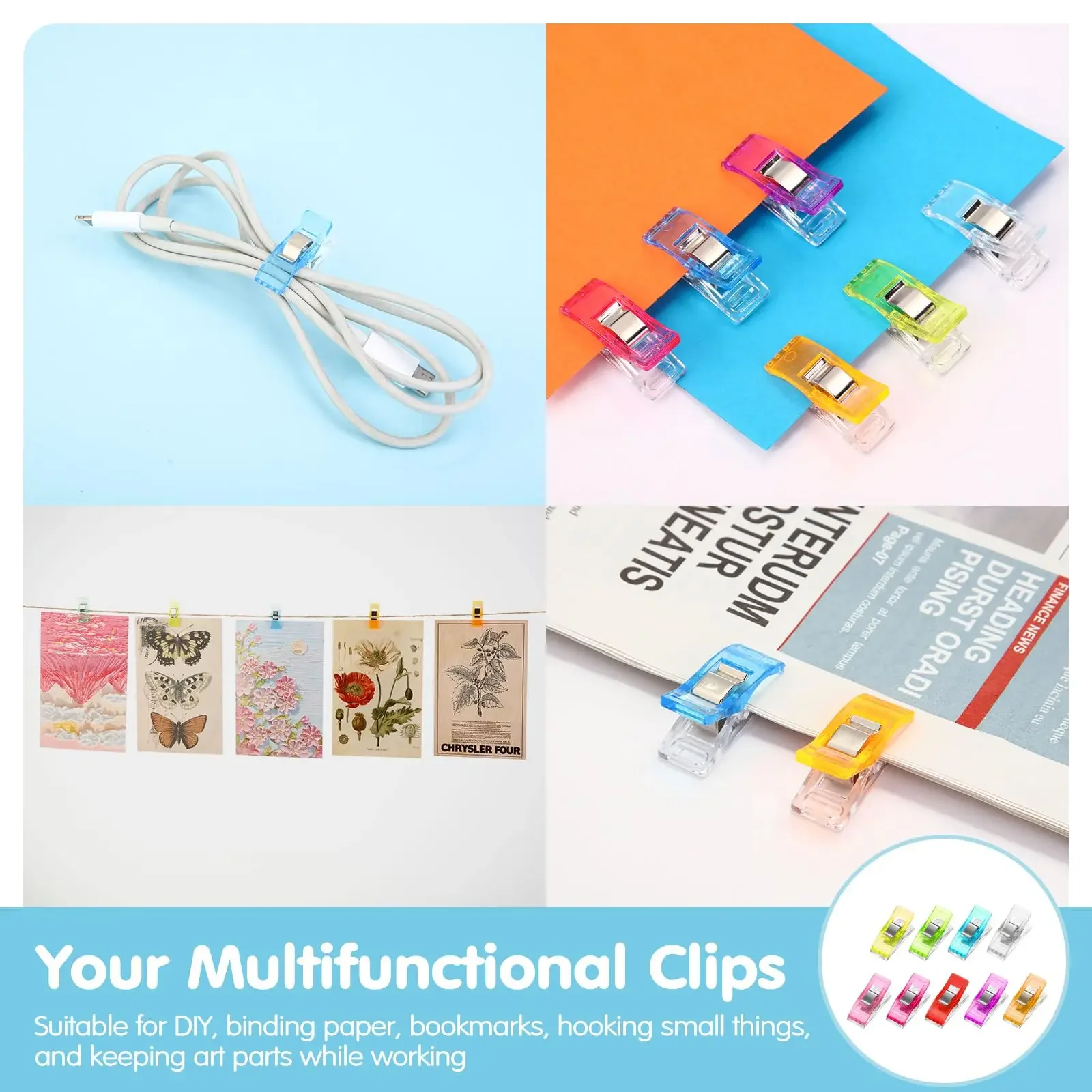 Clips de plástico multiusos para costura, Clips de colores para ropa de seguridad, para encuadernación de papel, 50 piezas