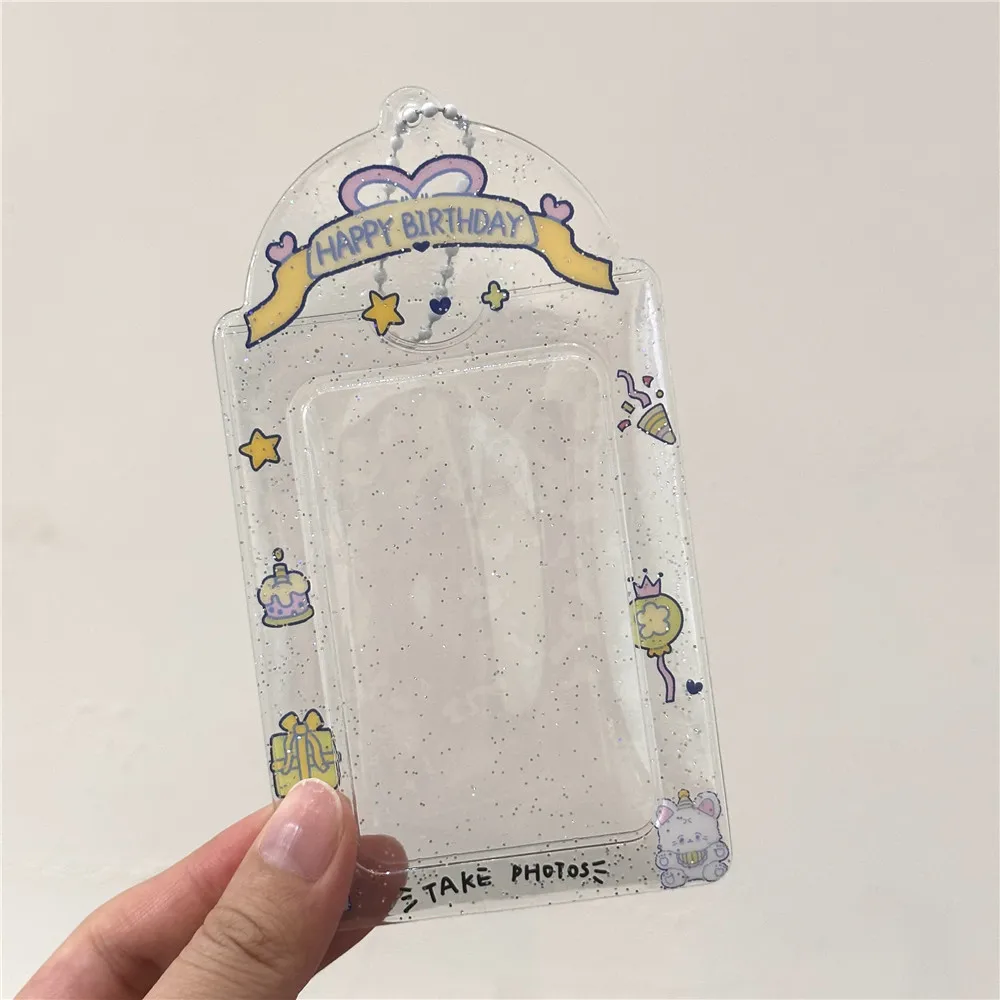 Glitter Transparent Photo Sleeve Cute 3 Inch Photocard Holder Ins Idol Photo Card Holder Pendant Clear Photo Holder Protector