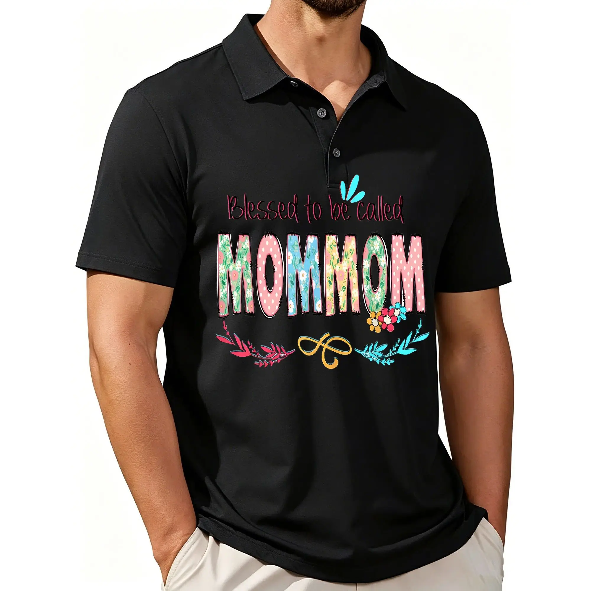 Men's Printed Short-Sleeved Polo Shirt Is Known as Grandma's Happy Wreath Butterfly Mother's Day, with a Stylish and Casual Design, Breathable Fabric, and Suitable for All Seasons.
