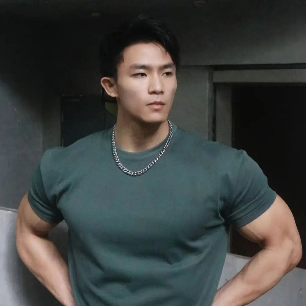 Heavyweight Muscle Fit Mens T Shirt Shoulder Pad Short Sleeve Tee Summer Casual Gym Training Athletic Workout Top