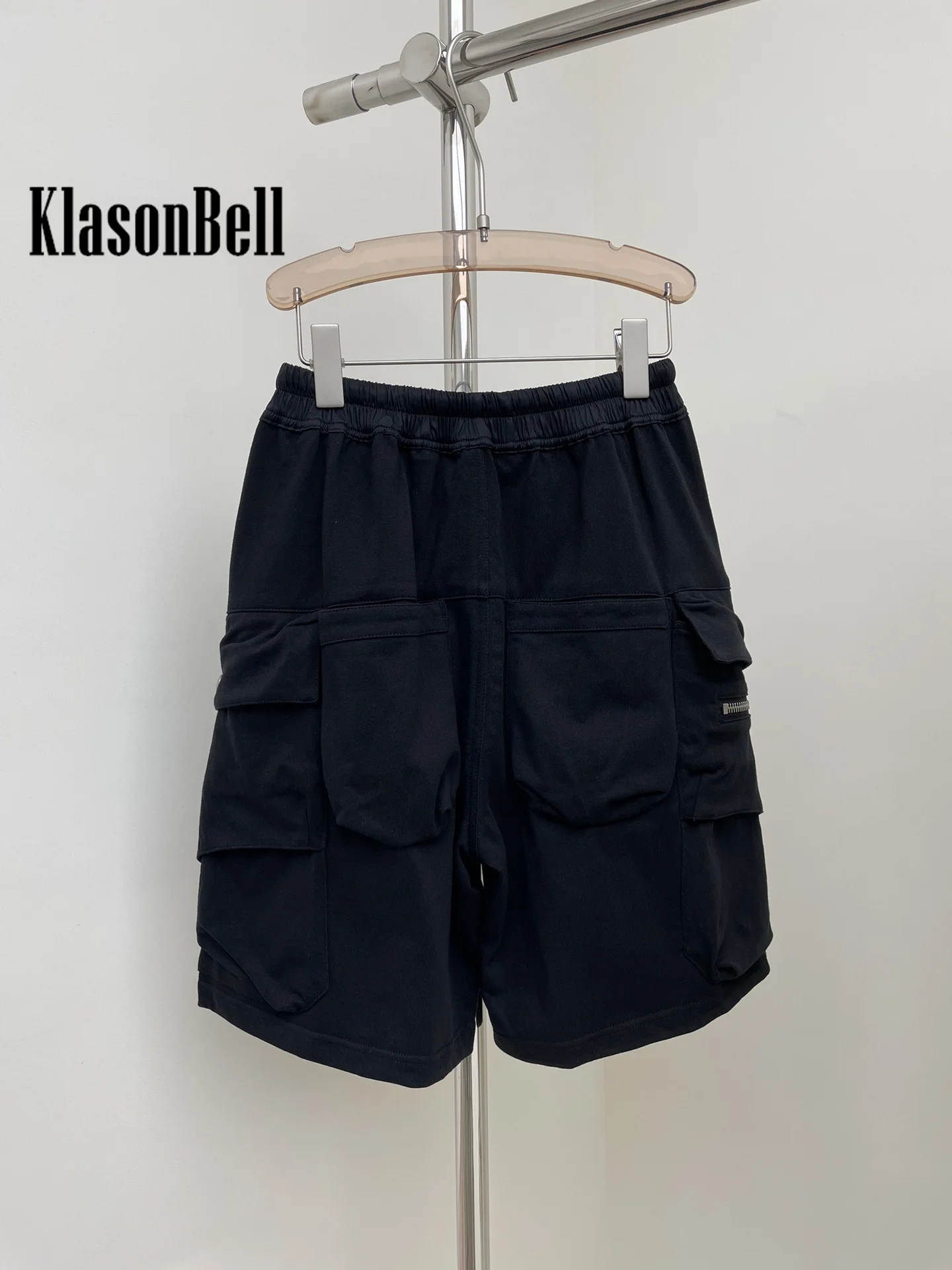 8.28 KlasonBell-Women's All-matches Fashion Multiple Pocket Zipper Design Knee-Length Pants Drawstring Elastic Waist Shorts