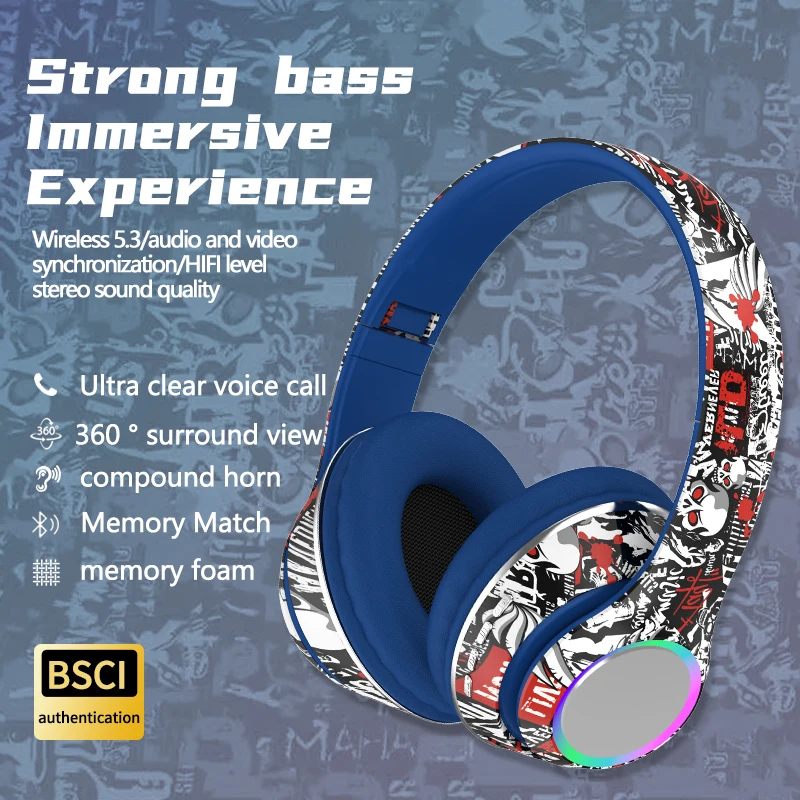 Tuya Headphone Over-Ear Nirkabel Bluetooth, Headset Universal Ponsel Musik Bass Bluetooth 5.4