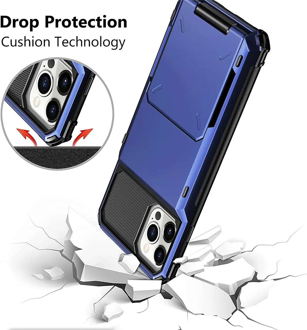 For iPhone14 Pro Max Case For iPhone14 Pro Max Card Holder Case Dual Layer Hybrid Hard Cover For iPhone 14 13 12 11 Pro Max