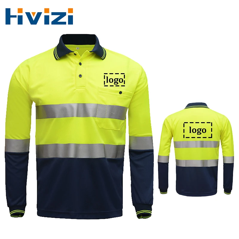 Custom Logo Shirt Hi Vis Reflective Shirt Work Safety Shirt Workwear Polo t Shirt for Men and Women Long Sleeeve Two Tone