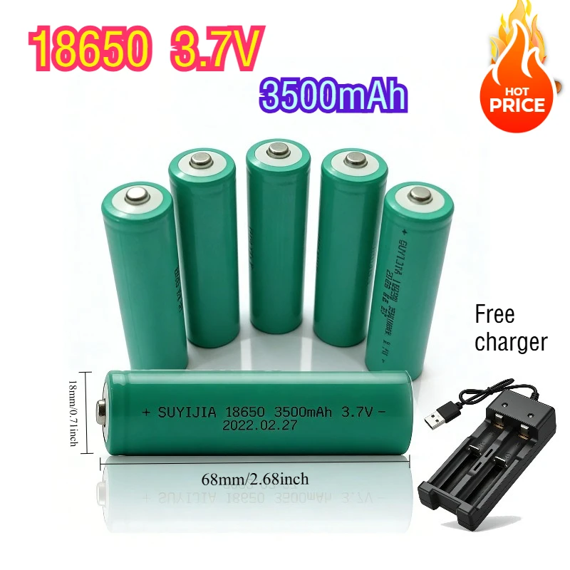 

18650 DIY 3.7V 3500mAh high capacity rechargeable lithium battery with raised top suitable for strong light flashlight