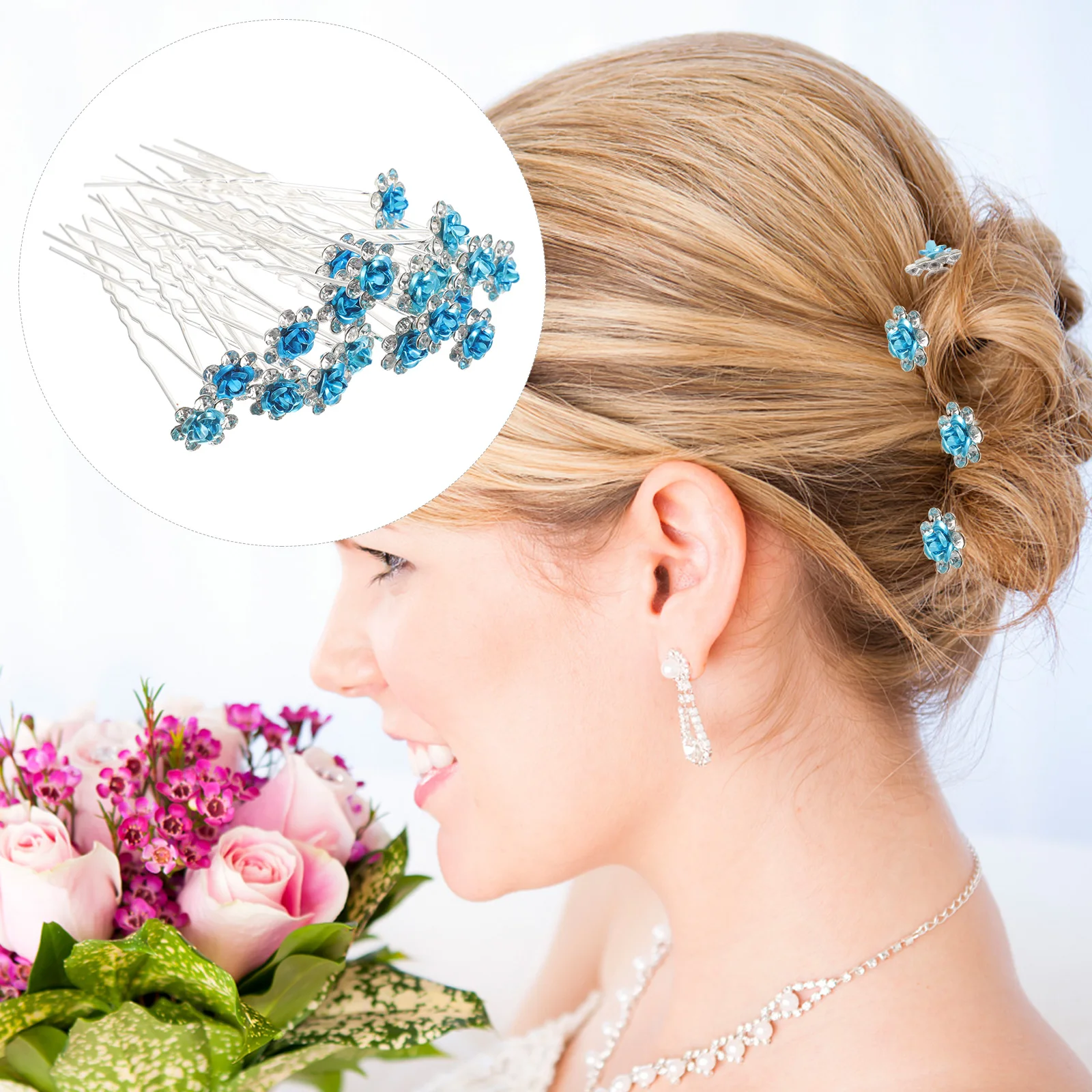 

20 Pcs Rhinestone Rose Hairpins Crystal Clear Bridal Accessories Wedding Hairclip Elegant Spiral Barrette Decorative Hair Tools