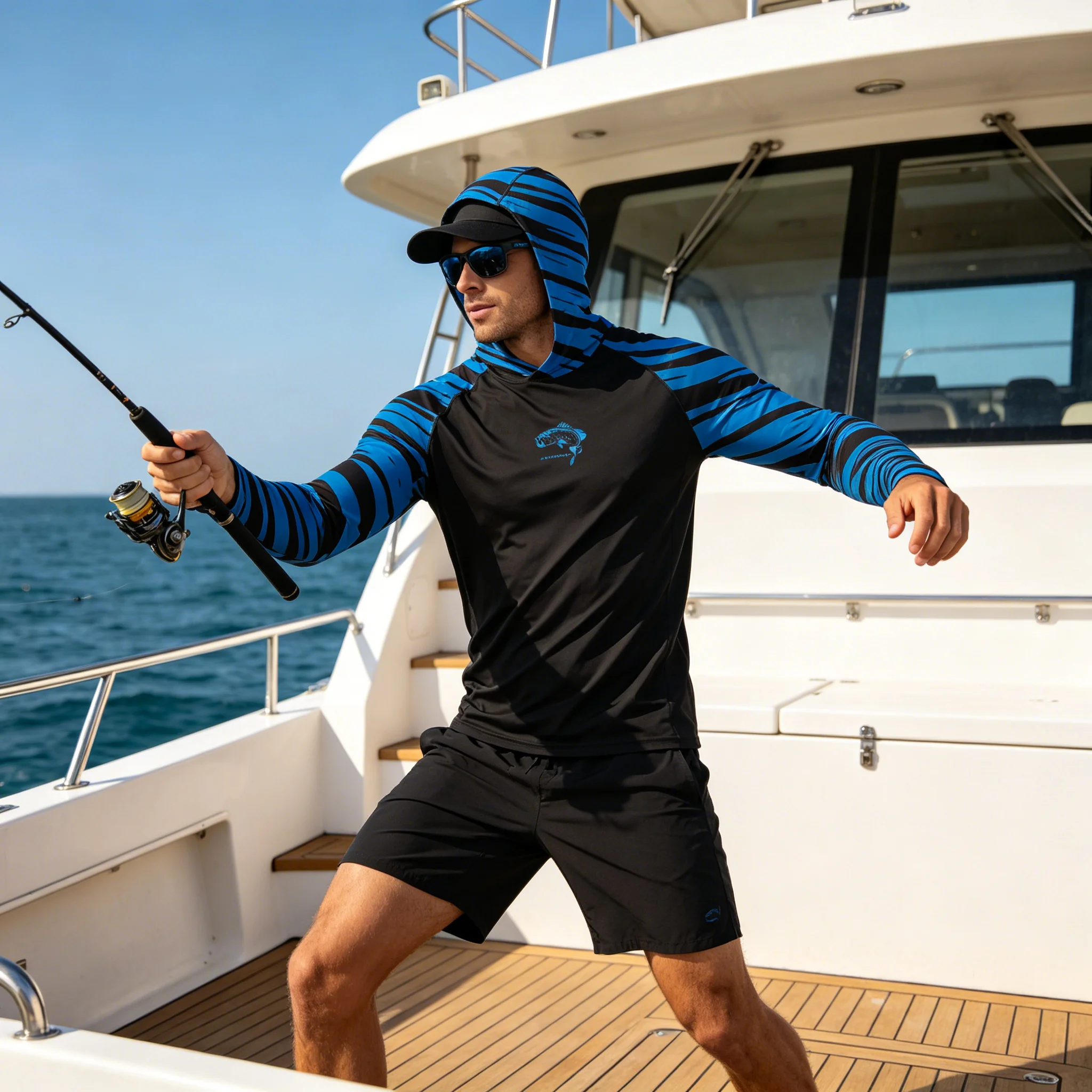 Mens Sun Protection Fishing Hoodies Fish Shirts UPF50 Long Sleeve Quick Dry Breathable Outdoor Tops Fishing Hiking Boating