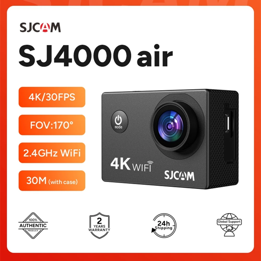 SJCAM SJ4000 에어 액션 카메라, 4K 비디오, 30M 방수, 2.4G 와이파이 스포츠 카메라, 액션 캠 스포츠 카메라, 자전거 오토바이 