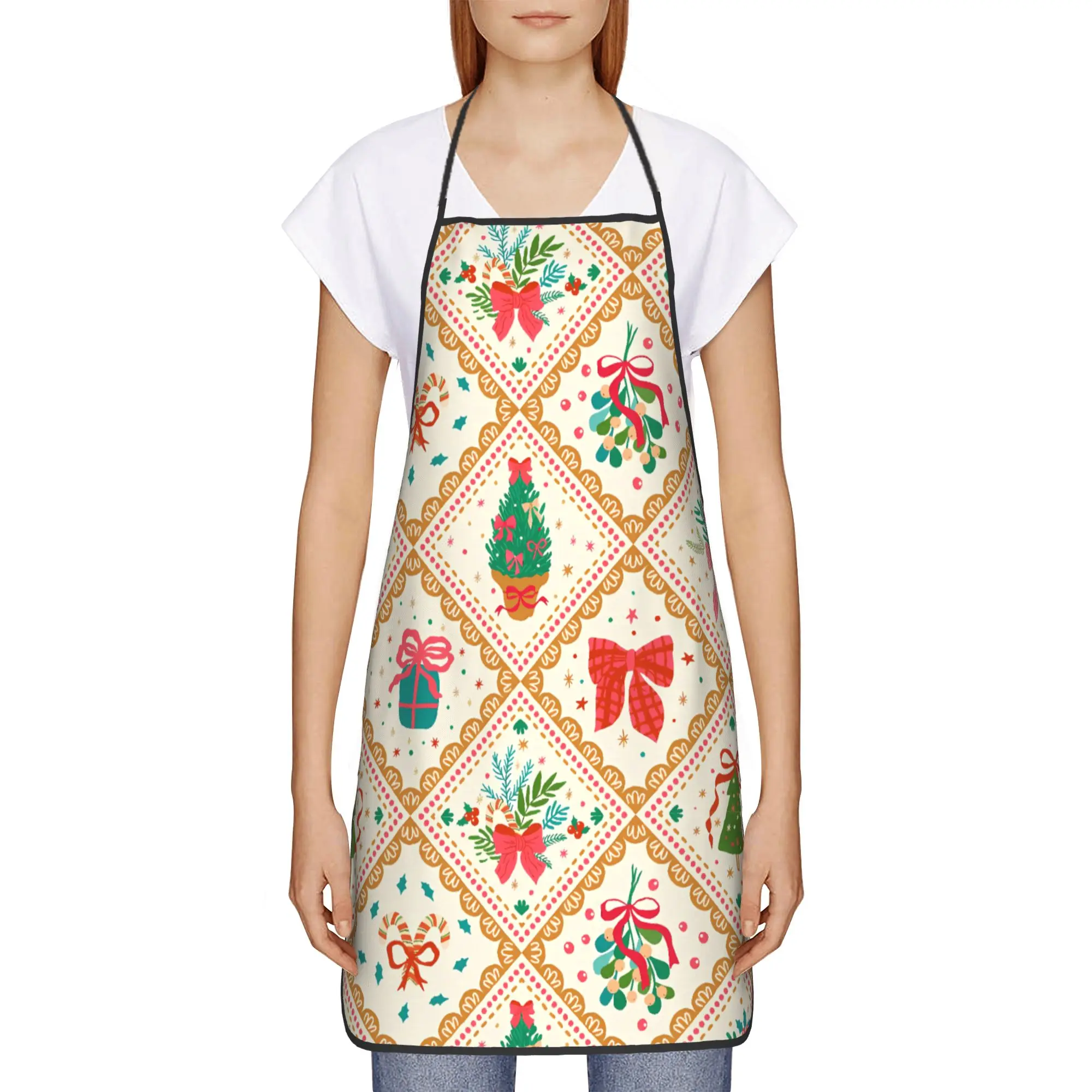 

Праздничный рождественский фартук в клетку, милые кухонные аксессуары, фартуки для взрослых для ресторанов без карманов